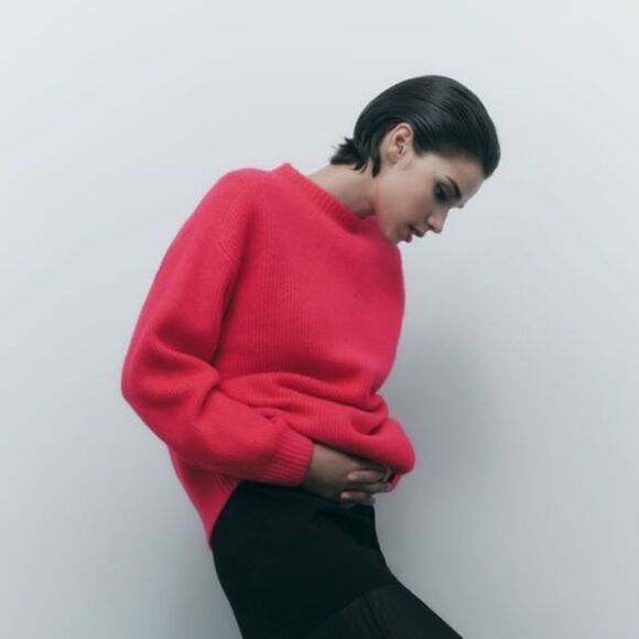 Zara Soft Knit Sweater Fuchsia New Barbiecore Barbie Core - Picture 3 of 9